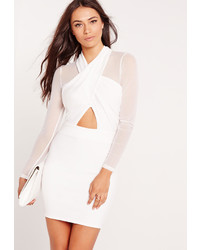Missguided Long Sleeve Mesh Wrap Bodycon Dress White