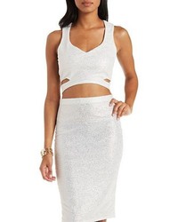 Charlotte Russe Metallic Cropped Tank With Cut Outs
