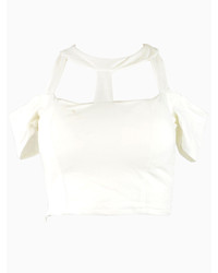 Choies White Cut Out Crop Top With Cold Shoulder
