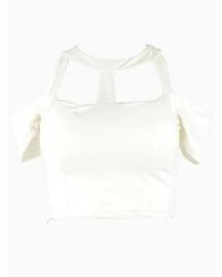 Choies White Cut Out Crop Top With Cold Shoulder