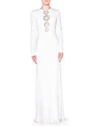 Emilio Pucci Crystal Circle Cutout Gown White