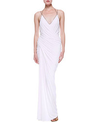 Donna Karan Plunge V Draped Evening Gown White