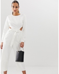Missguided Denim Jumpsuit With Cut Out Detail In White