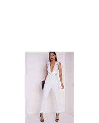 Missguided Cut Out Plunge Jumpsuit White
