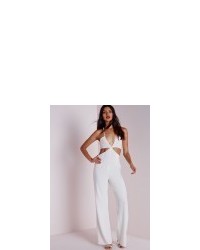 Missguided Strappy Plunge Cut Out Jumpsuit White