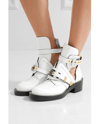 Balenciaga Buckled Cutout Leather Ankle Boots White