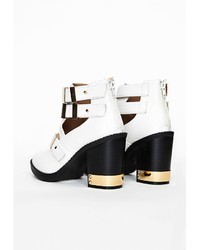 Missguided Sadie Gold Trim Cut Out Ankle Boots White