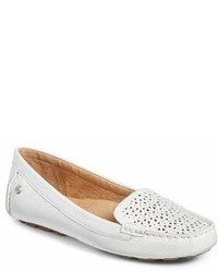 White Cutout Leather Loafers