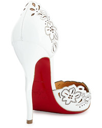 Christian Louboutin Beloved Laser Cut Patent Red Sole Pump White