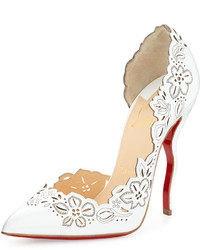 Christian Louboutin Beloved Laser Cut Patent Red Sole Pump White