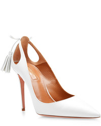 Aquazzura Forever Marilyn White Leather Pumps With Cut Out