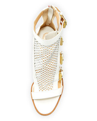 Christian Louboutin Perforated Cutout Red Sole Sandal White
