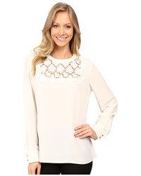 Vince Camuto Long Sleeve Blouse With Embroidered Lace Yoke