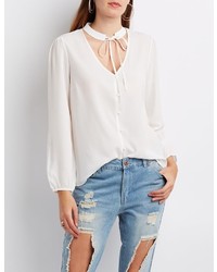 Charlotte Russe Tie Neck Button Up Blouse
