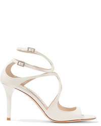 Jimmy Choo Ivette 85 Cutout Patent Leather Sandals White