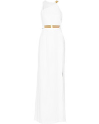 White Cutout Satin Evening Dress