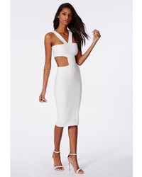 Missguided Cut Out Bodycon Midi Dress In White