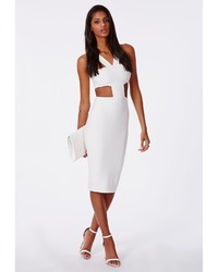 Missguided Cut Out Bodycon Midi Dress In White