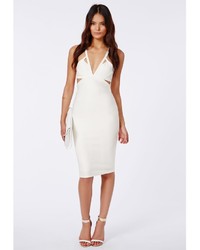 Missguided Plunge Neck Cut Out Midi Dress In White