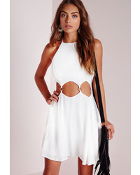 Missguided Cut Out Ring Detail Skater Dress White