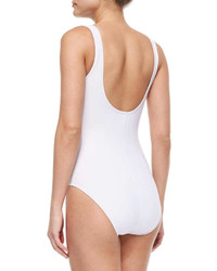 Karla Colletto Knotted Front V Neck One Piece Swimsuit