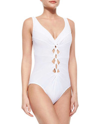 Karla Colletto Knotted Front V Neck One Piece Swimsuit