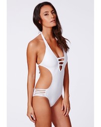 Missguided Dricka White Cross Strap Plunge Swimsuit