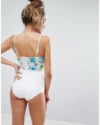 Monki Tropical Bow Front Cutout Swimsuit
