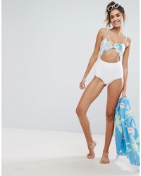 Monki Tropical Bow Front Cutout Swimsuit