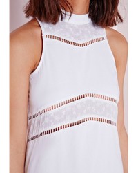 Missguided Broderie Anglais High Neck Swing Dress White