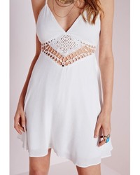 Missguided Cheesecloth Crochet Waist Swing Dress White