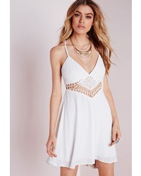 Missguided Cheesecloth Crochet Waist Swing Dress White