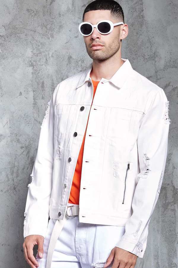 white distressed jean jacket