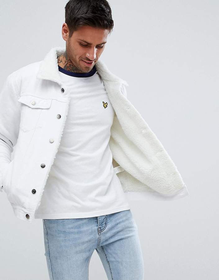 denim jacket with white fur