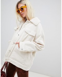 Weekday Cord Teddy Jacket In Off White