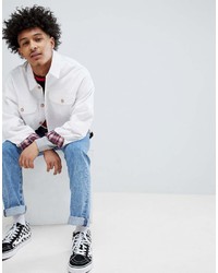 Asos Design Oversized Denim Jacket With Check In White