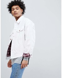 Asos Design Oversized Denim Jacket With Check In White