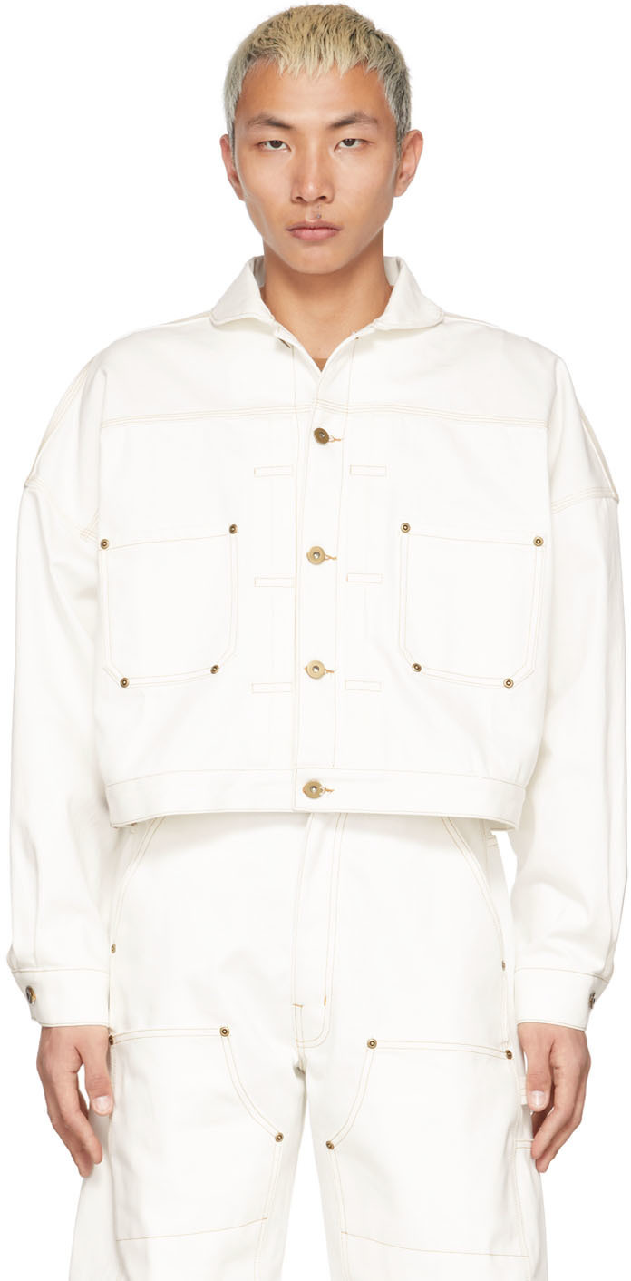 Sebastien Ami Off White Denim Oversized Type 2 Jacket, $600 | SSENSE ...