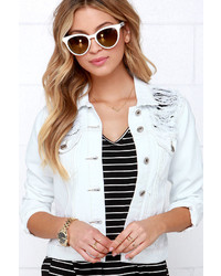 Glamorous Too Blessed To Be Distressed White Denim Jacket