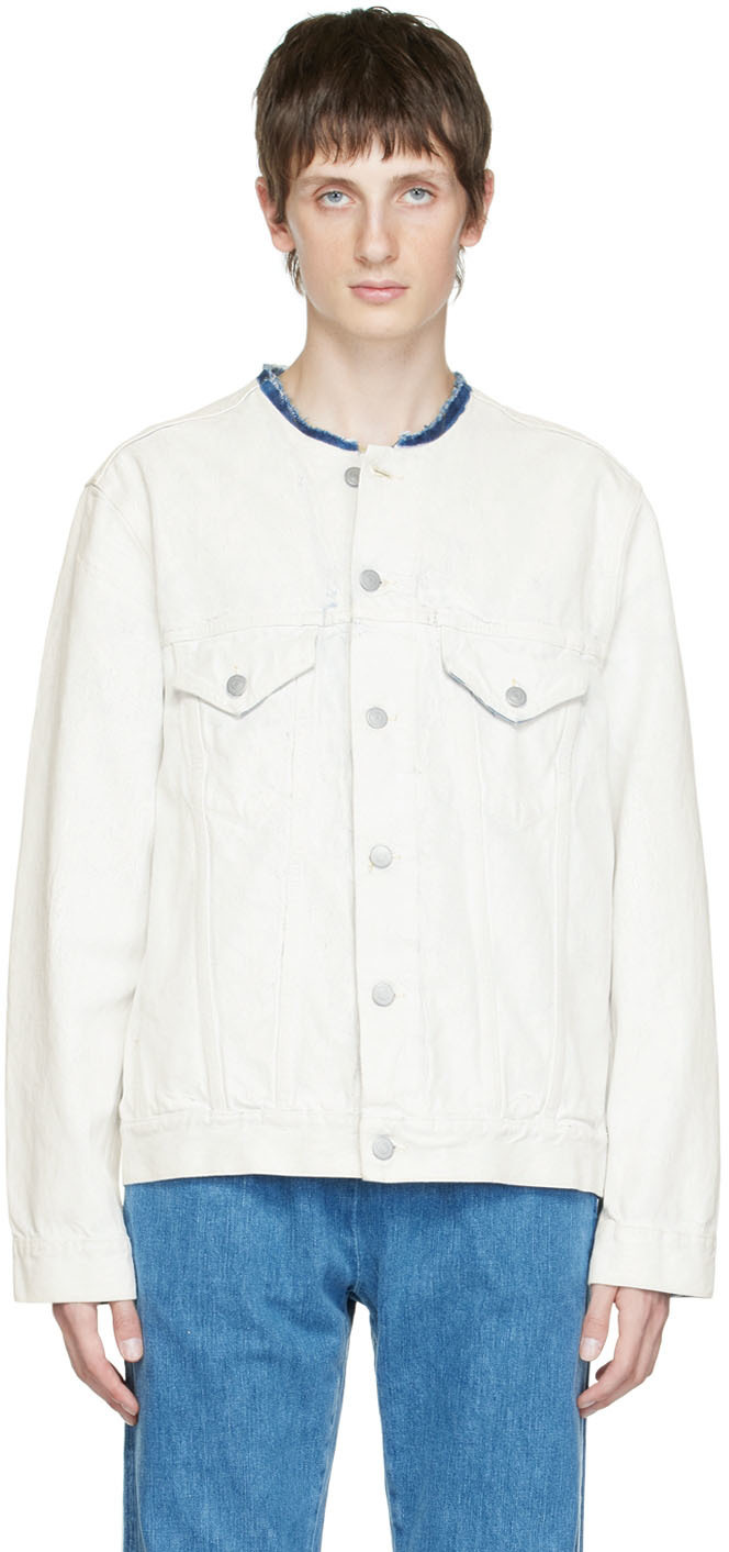 Maison Margiela White Collarless Denim Jacket, $1,375 | SSENSE | Lookastic