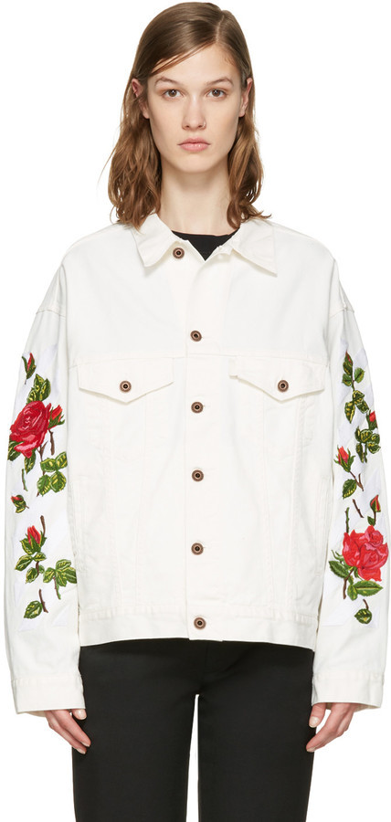 White Denim Diagonal Roses Jacket, $925 | SSENSE | Lookastic