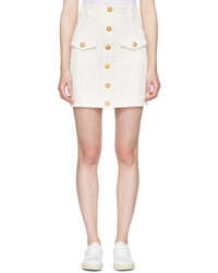 Balmain White Denim Buttons Miniskirt