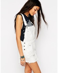 Asos Collection Festival Denim Overall Short In White With Raw Hem