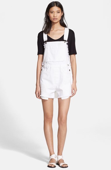 white denim short overalls