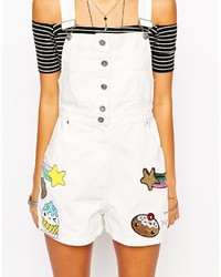Kuccia Denim Overall Shorts With Kawaii Rainbow Patches