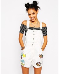 Kuccia Denim Overall Shorts With Kawaii Rainbow Patches