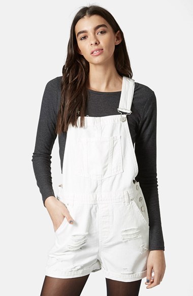 distressed overalls shorts
