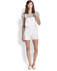 Women's White Denim Overall Shorts by 