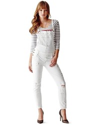 GUESS Carlie Slim Fit Overalls In True White Destroy Wash