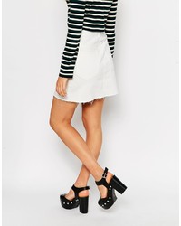 Asos Collection Denim Dolly A Line Button Through Mini Skirt In White With Raw Hem